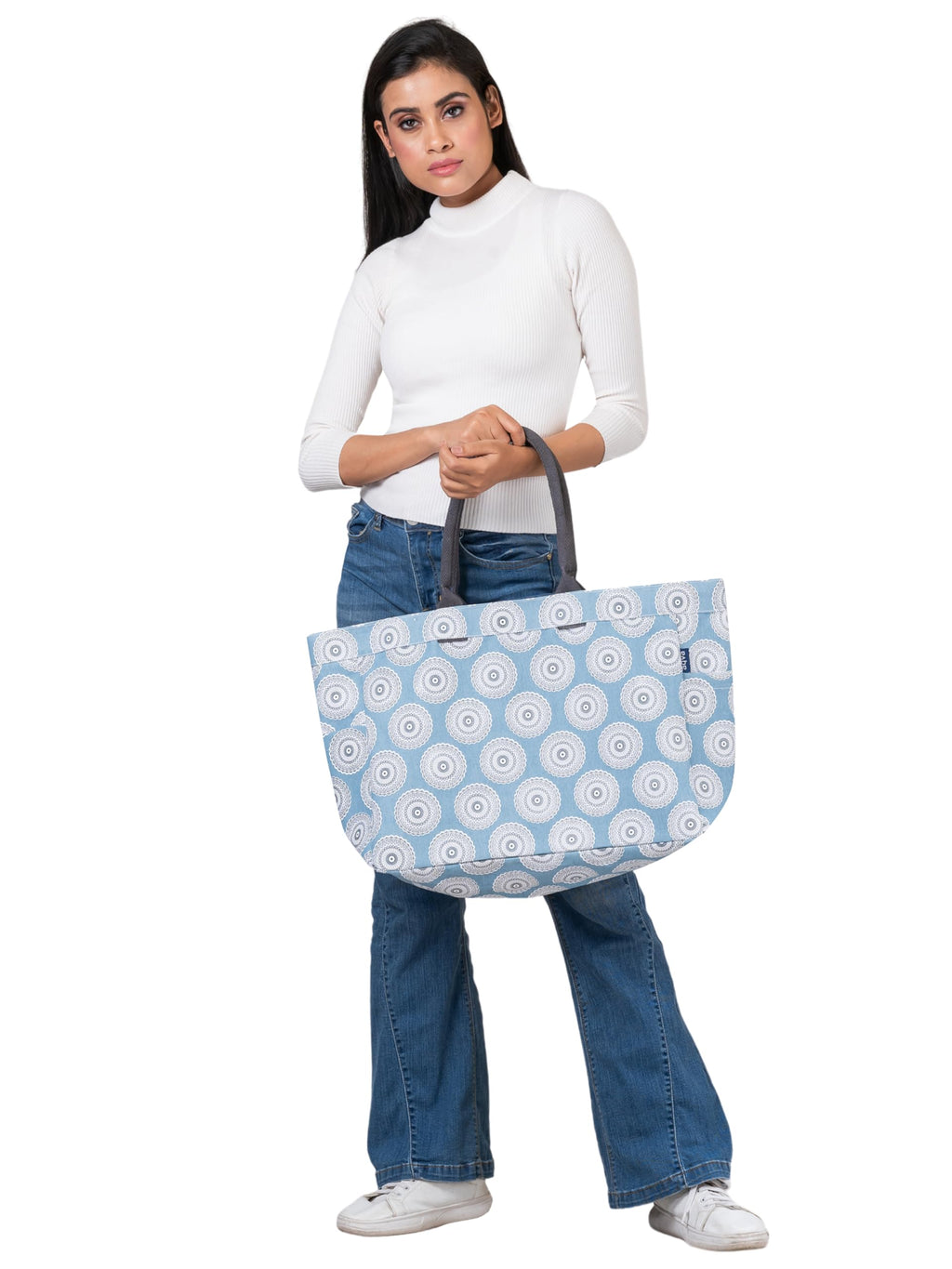 AQVA Stripe Printed Tote Bag for Women | Ladies Casual Handbag for Shopping, Travel with Top & inner Zip Pocket | Versatile Trendy Handbag for College Girls (Hasti Pewter)