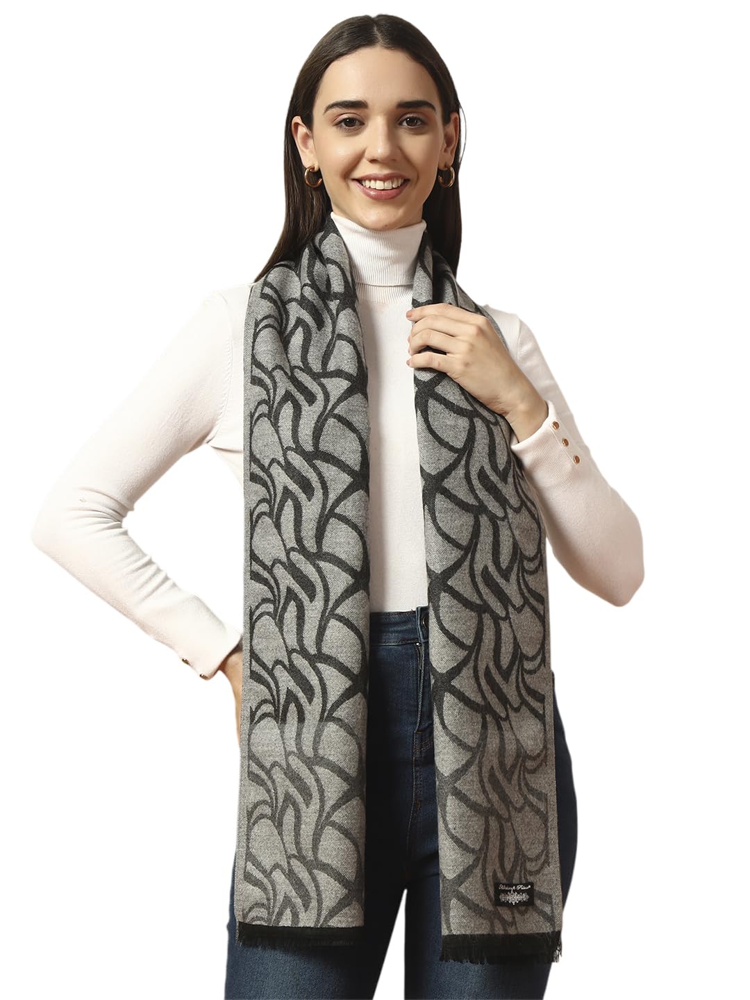 Ravaiyaa - Attitude is everything Women Woolen Ikat Design Casual Warm Winter Wear Muffler Scarf Stole 72x14 Inch (Grey Abstract)