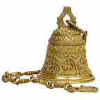 Artvarko Deep Sound Big Astalaxmi Engraved Hanging Brass Temple Bell/Ghanta for Pooja Room, Mandir Home Decor 32 Inch