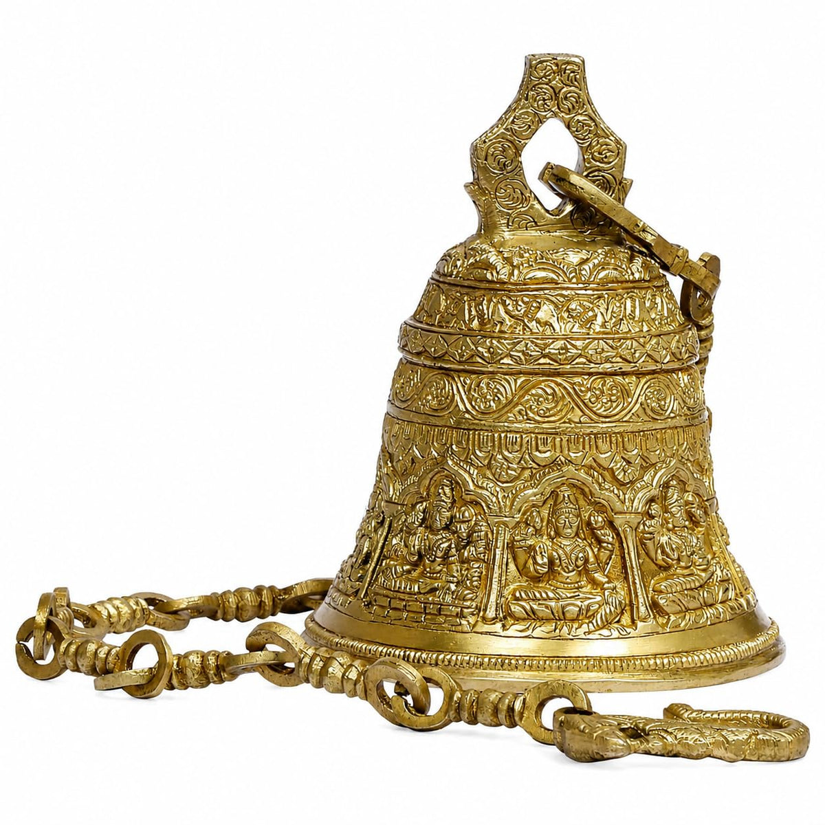 Artvarko Deep Sound Big Astalaxmi Engraved Hanging Brass Temple Bell/Ghanta for Pooja Room, Mandir Home Decor 32 Inch