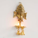 Metal Ganesha Wall Hanging Ganesh Diya with Three Bells for Home Decor, Gold Plated Metal Hanging Diyas Oil Lamp,