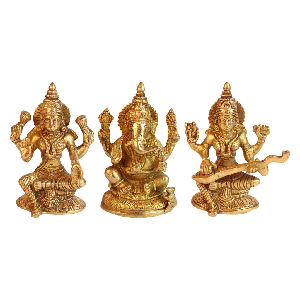 ARTVARKO Brass Lakshmi Ganesha Saraswati Idol Ganesh laxmi Murti Statue for Home Office Success Entrance Decor Diwali Pooja Good Luck Gift (3.5x5 Inches)