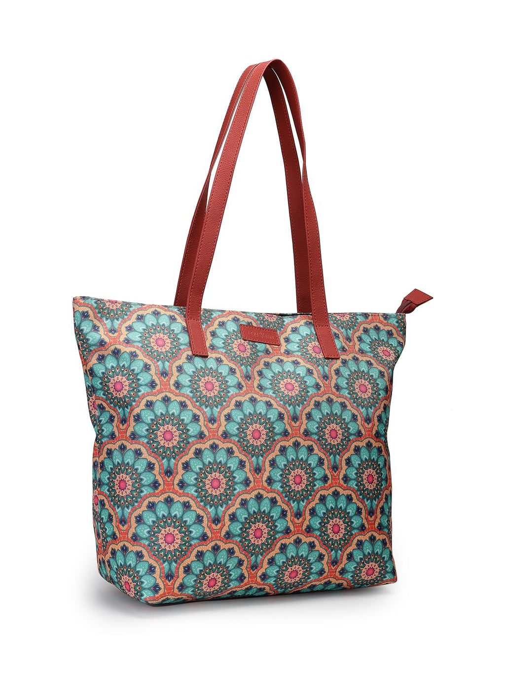 Aquatan Women’s Orange & Green Floral Nouveau Canvas Tote – Handcrafted Side Tote Bag for College, Travel & Office Use