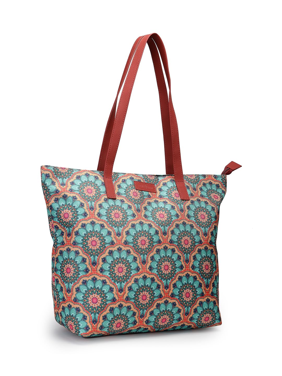 Aquatan Women’s Orange & Green Floral Nouveau Canvas Tote – Handcrafted Side Tote Bag for College, Travel & Office Use