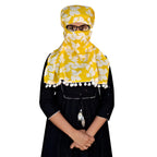 Switchon Pure Cotton Innovative scarf Hijab for Women with closer 3 inch Hook and Loop Tape for size adjustment for 12 yrs and above (Yellow_White)