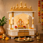 Kamdhenu Art and Craft Wood Home Temple (Brown, Gold and White, 12 Inch X 18 Inch X 24 Inch)