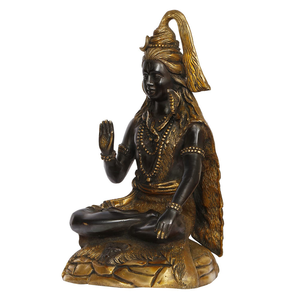 ARTVARKO Big Brass Lord Shiva Idol Metal Bhagwan Shiv Murti Statue Home Décor Warming for House Mandir Puja Temple Pooja Showpiece Gift with Trishul Black & Gold 13.5 Inch