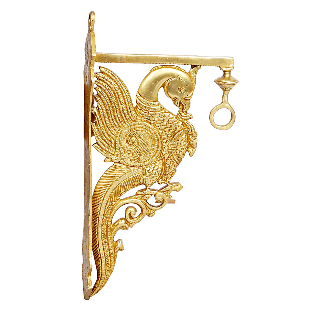 ARTVARKO Pure Brass Traditonal Parrot Design Hook Holder for Wall Lantern Chain Bells Diya Home Decor 12 Inches