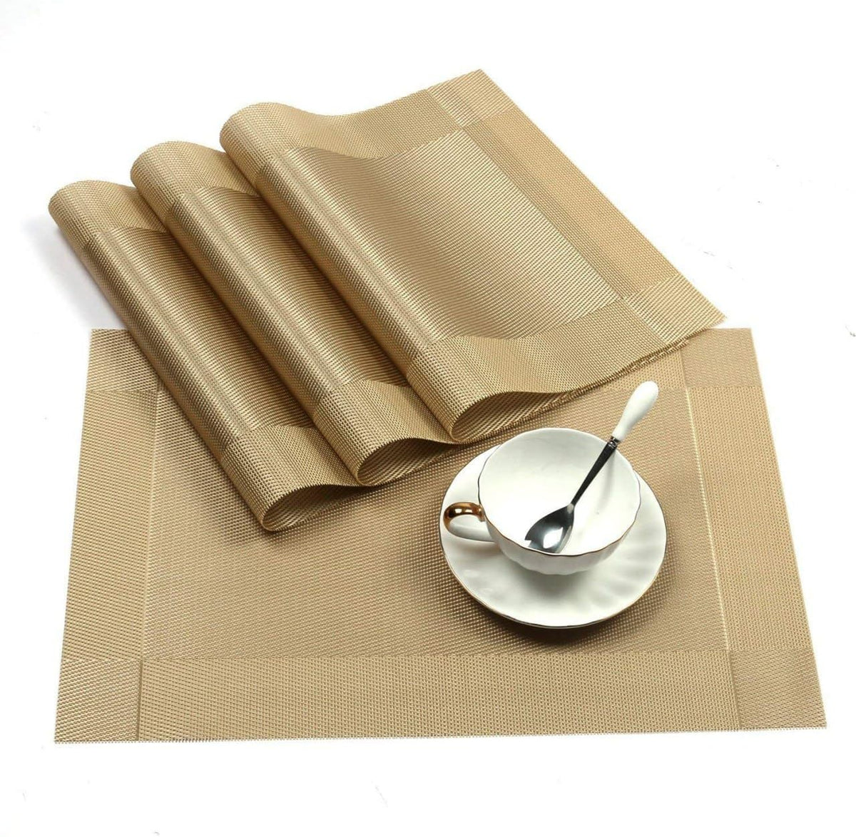 OXSAM Placemats, Heat Insulation Non-Slip Vinyl mats, Stain-Resistant Tablemats for Home and café Dining Table Décor (Golden, Pack of 6) Kafalo