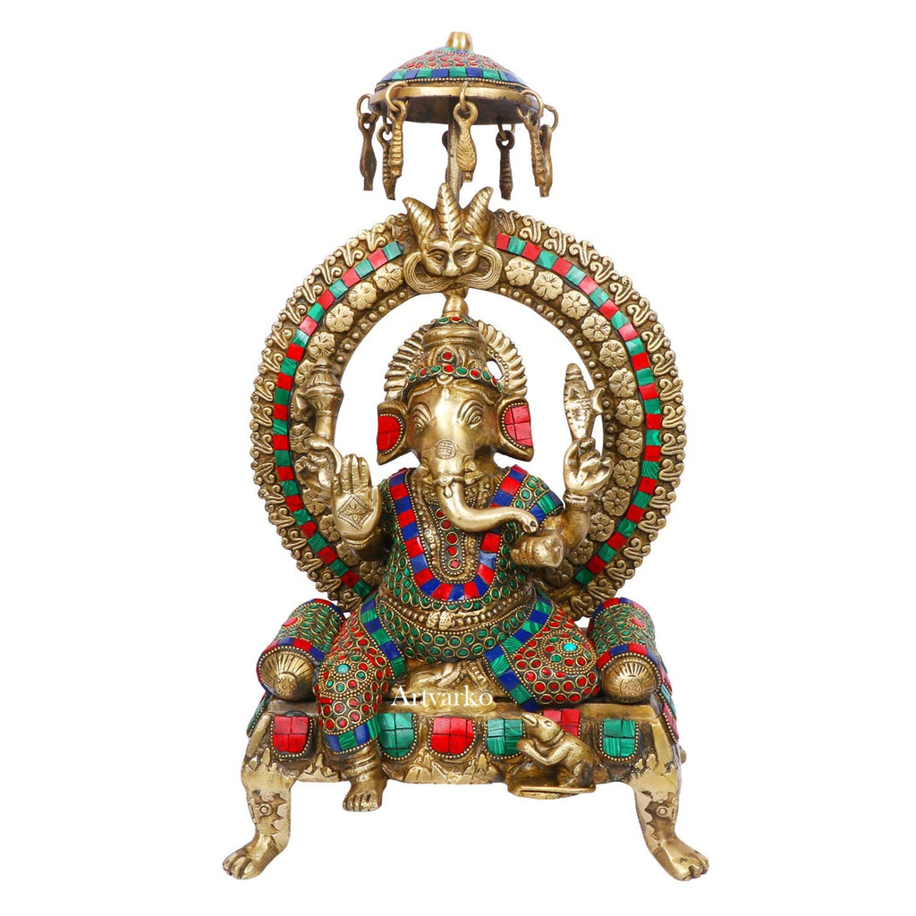 ARTVARKO Big Brass Ganesha Idol Lord Ganesh Statue Puja Home Entrance Decor Gift 17 Inch Height