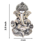 Gold Art India 999 Matte Silver Plated Antique Mukut Ganesha - 3.5 - Perfect for Gifting, Home Decor, Car Dashboard Murti Ganpati Idol for Home Decor Puja Statue Gift for Office Desk Puja Room, God