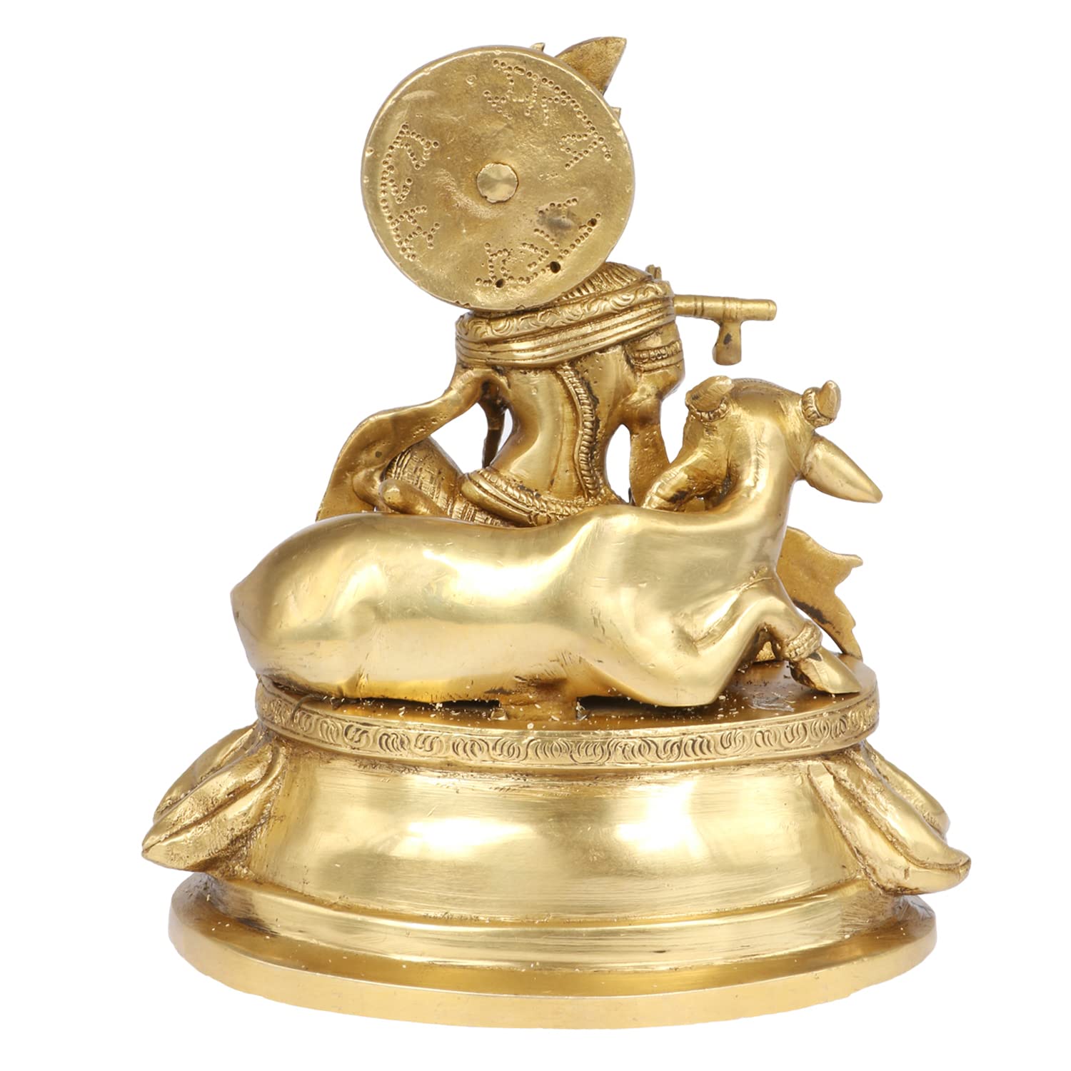 Svarup Brass Shri Krishna Idol with Cow Kishan Bhagwan Murti Lord Krishna Cow Statue with Flute Big Size Height 8.5 Inch Weight 3.3 Kg Color Gold
