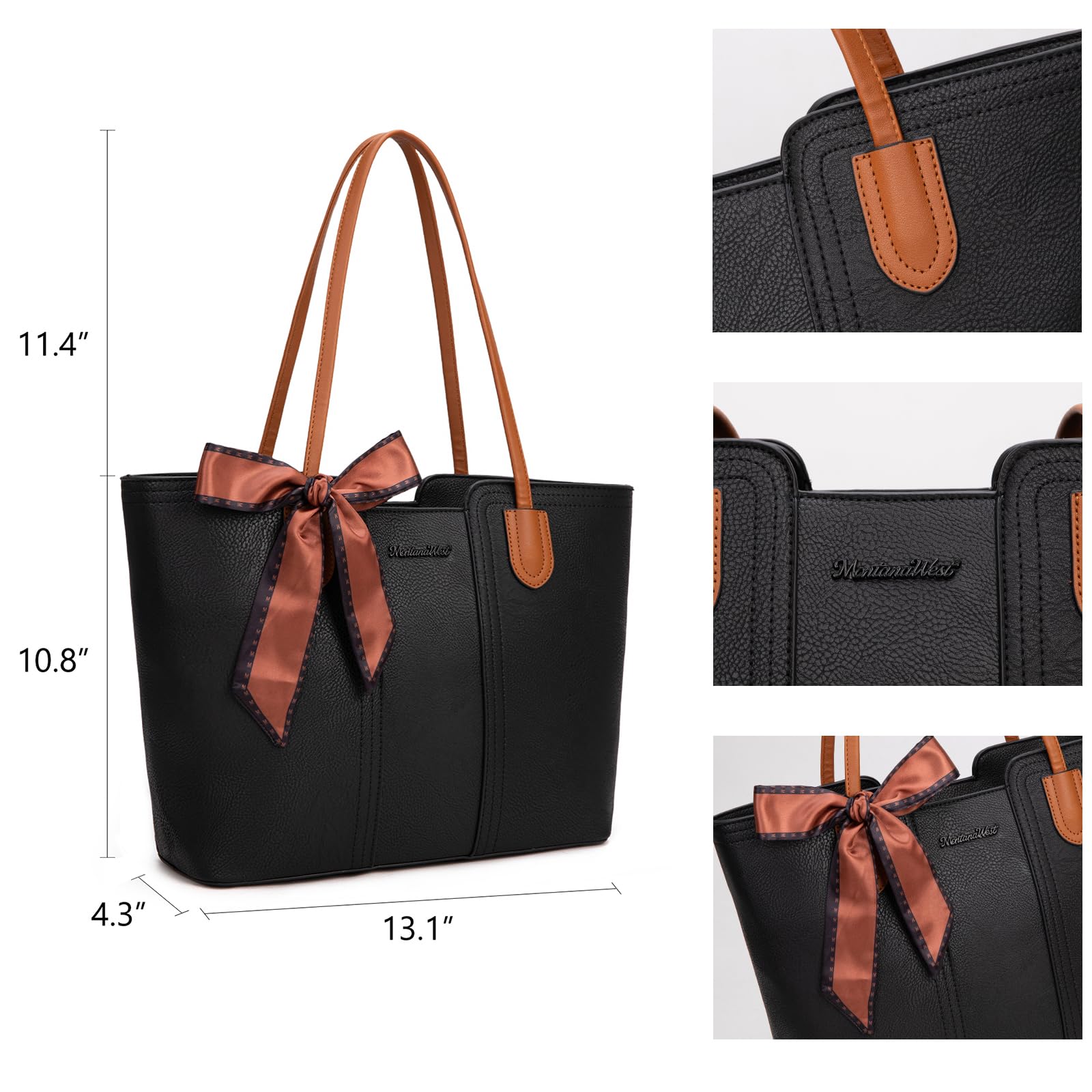 Montana West Tote Bags for Women Medium Top Handle Satchel Purses, Jet Black, M, Fashion
