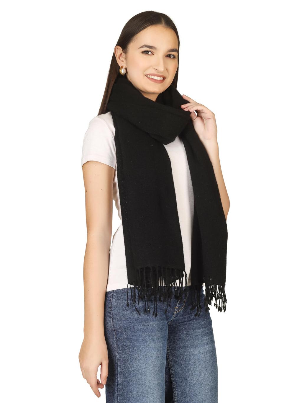 VERAME Pure Pashmina Stole for Women | Thick & Ultra Soft Solid Winter Shawl | Luxury Plain Warm Pashmina Wrap for Winter, Weddings and Parties (BLACK)