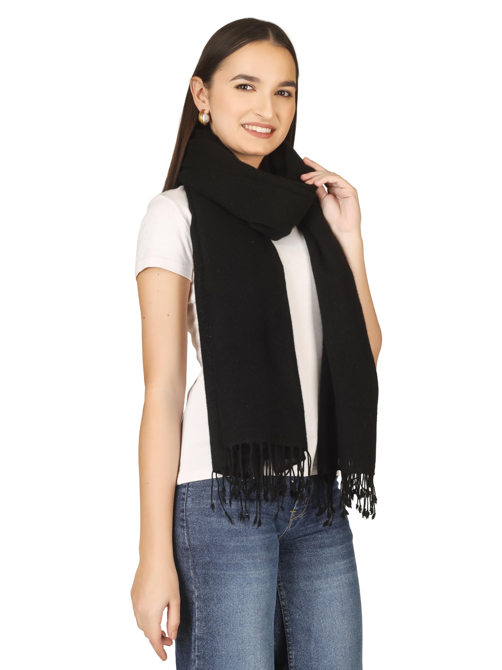 VERAME Pure Pashmina Stole for Women | Thick & Ultra Soft Solid Winter Shawl | Luxury Plain Warm Pashmina Wrap for Winter, Weddings and Parties (BLACK)