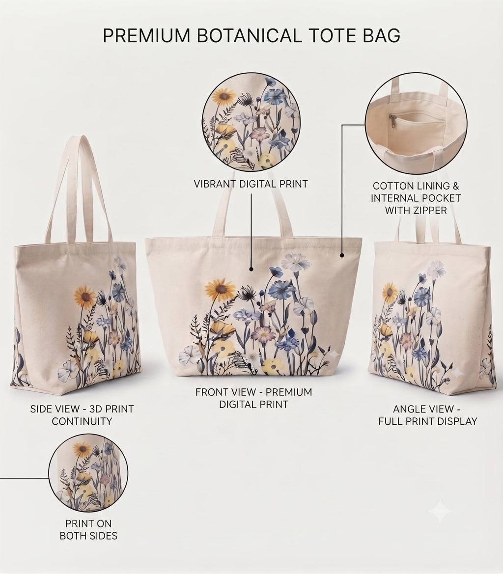 Velmora Learge Canvas Tote Bag for women with Zipper, Tote Bag for College, Office & Grocery Shopping | Cotton Tote Handbag with Inner Pocket,
