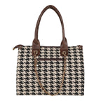 MINI WESST Women's Printed Synthetic Leather Tote Bag for Office, College and Party (Black) (Brown Black check)