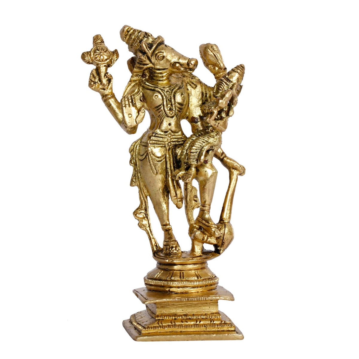 ARTVARKO Brass Varaha Avatara of Vishnu with Bhudevi Varahi (Boar Incarnation of Lord Vishnu) Amman Silai Height 5.25 Inch.