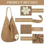 PALAY® Tote Bag for Woman Crochet Mesh Beach Shoulder Bags with Flower Brooch Summer Vacation Knitted Bag for Women Shoulder