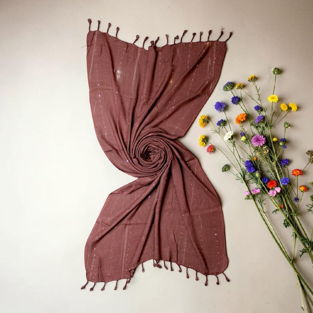 STOLE STUDIO Elegant Luxurious Sequence Viscose Stole Scarf (Brown)