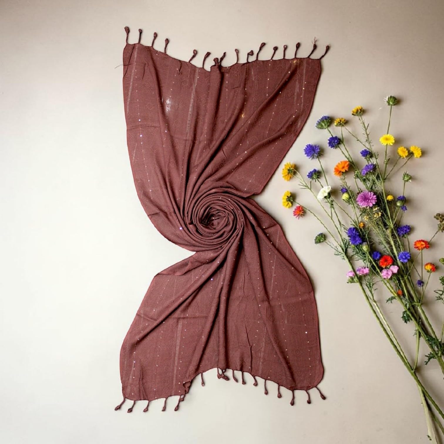 STOLE STUDIO Elegant Luxurious Sequence Viscose Stole Scarf (Brown)
