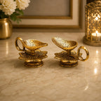 KridayKraft Aluminium Flower Diya for Puja | Pooja Accessory for Home Mandir (Gold)