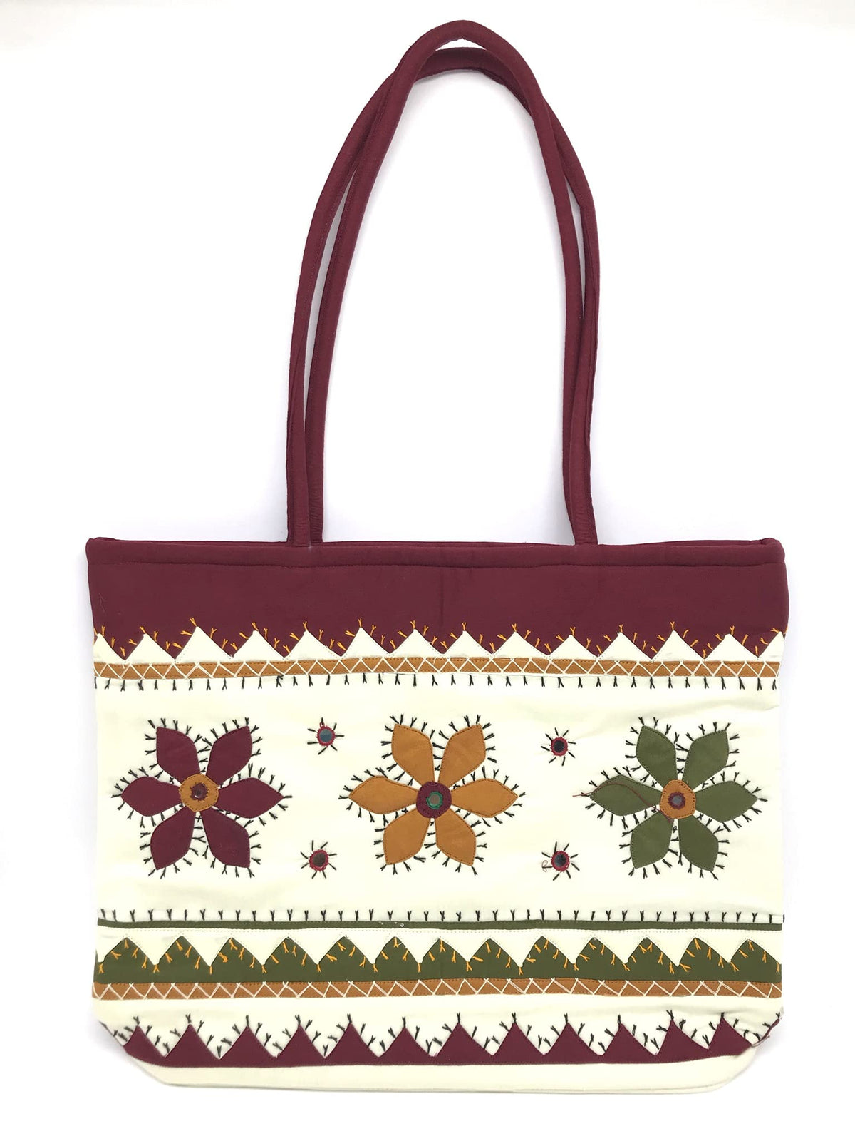 SriShopify Handcrafted Handmade Handbags for Women Traditional Wedding Tote Shoulder Bag white handbags for women stylish sankranti, valentine Gift for ladies (30x40x10 cm Applique work Stylish)