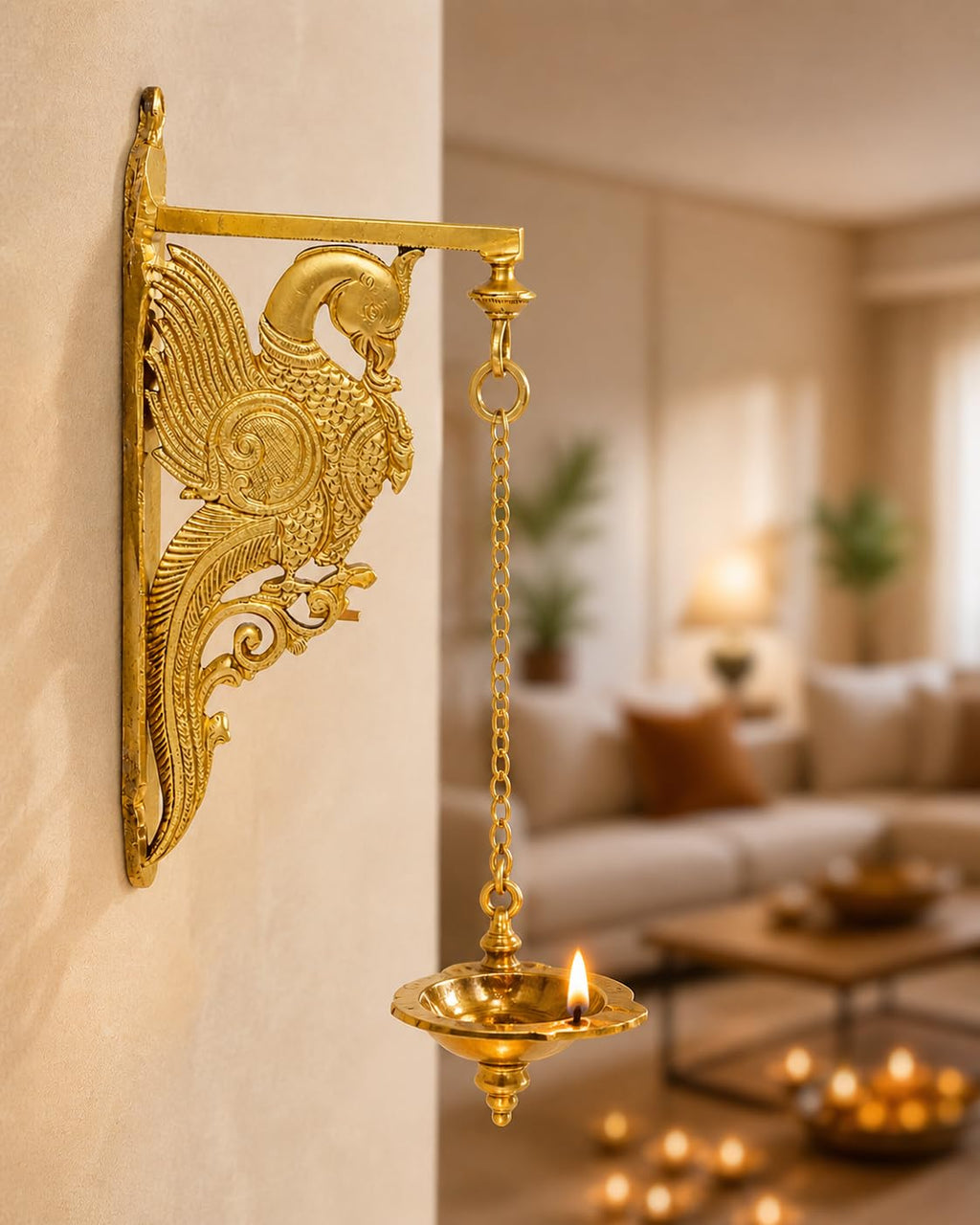 ARTVARKO Pure Brass Traditonal Parrot Design Hook Holder for Wall Lantern Chain Bells Diya Home Decor 12 Inches