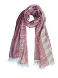 Women's Cotton Scarf, Pink Floral Print, Lightweight with Fringe Detail