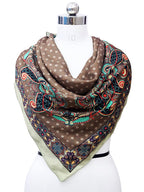 leeza store Women's Silk Scarf For Women, Taupe Brown Digital Printed, Floral Paisley Motifs With Polka Dots, 40 X 40 Stylish Stole & Headscarf