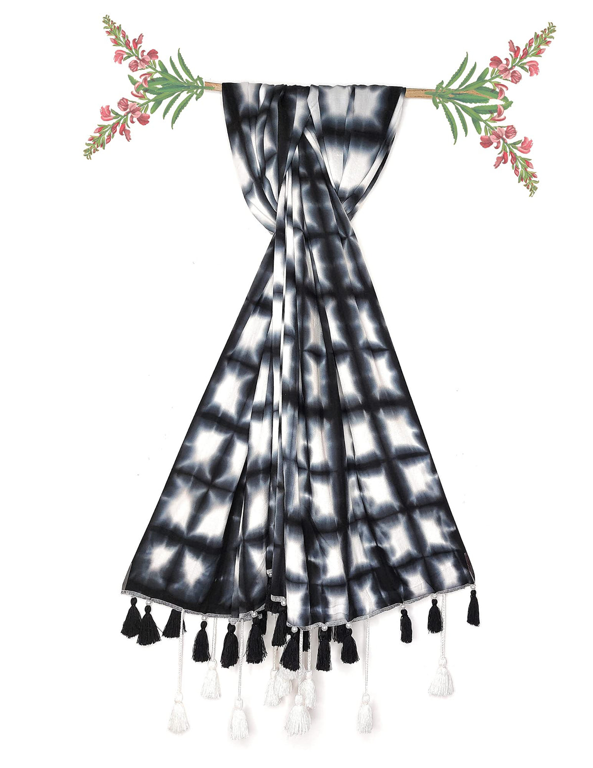 Chandwasia Traditional Shibori Pattern Scarf, scarves, Viscose Fabric stole & Shawl Design for Men & Women Summer & Winters Classy Look (Design 1)