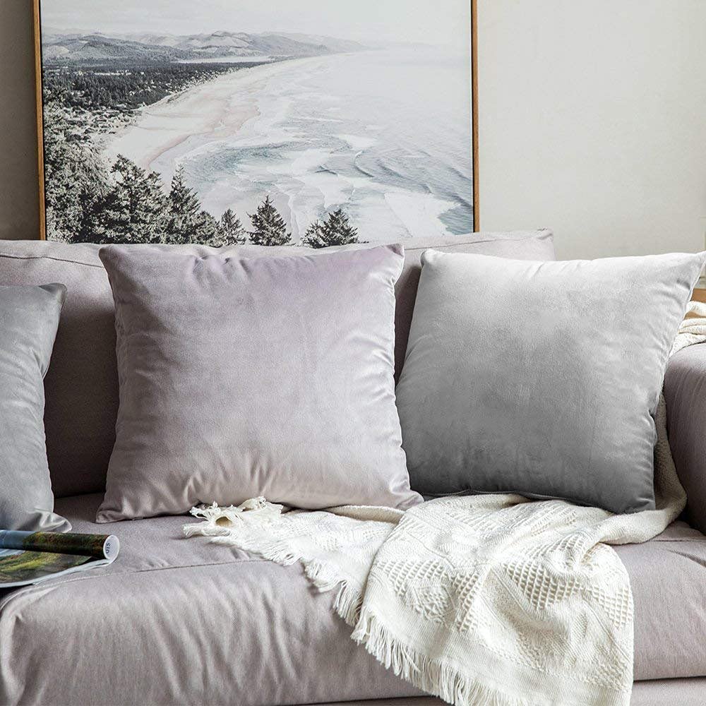 Khooti Velvet Cushion Cover, 14x14 | Light Grey | Pack of 2 | Solid Plain Soft & Smooth, Decorative Cushion Covers for Living Room, Bedroom, Couches, Chairs, Sofas, Beds & Home Decor