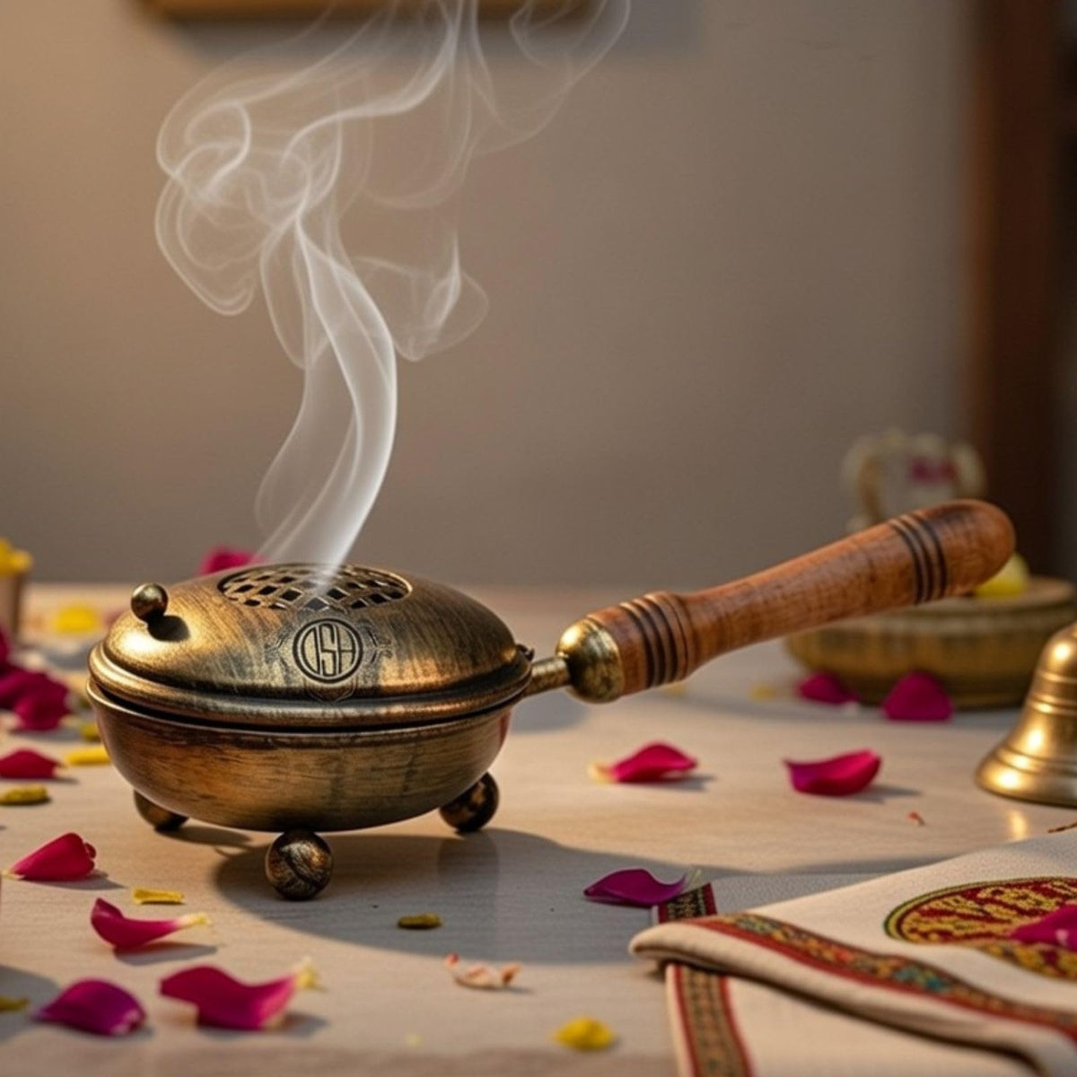 DSH Home Purifying Hand-Loban Incense Burner, Loban Burner with Handle, Dhoop Dhuni Burner Sambrani Dhoop, Resin & Home Office Temple Prayer Butler (Antique)
