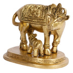ARTVARKO Brass Cow and Calf Statue Nandi Kamdhenu Vastu Lakshmi Ganesha Carving on Gau MATA Idol,(9x6x7.5 cm)