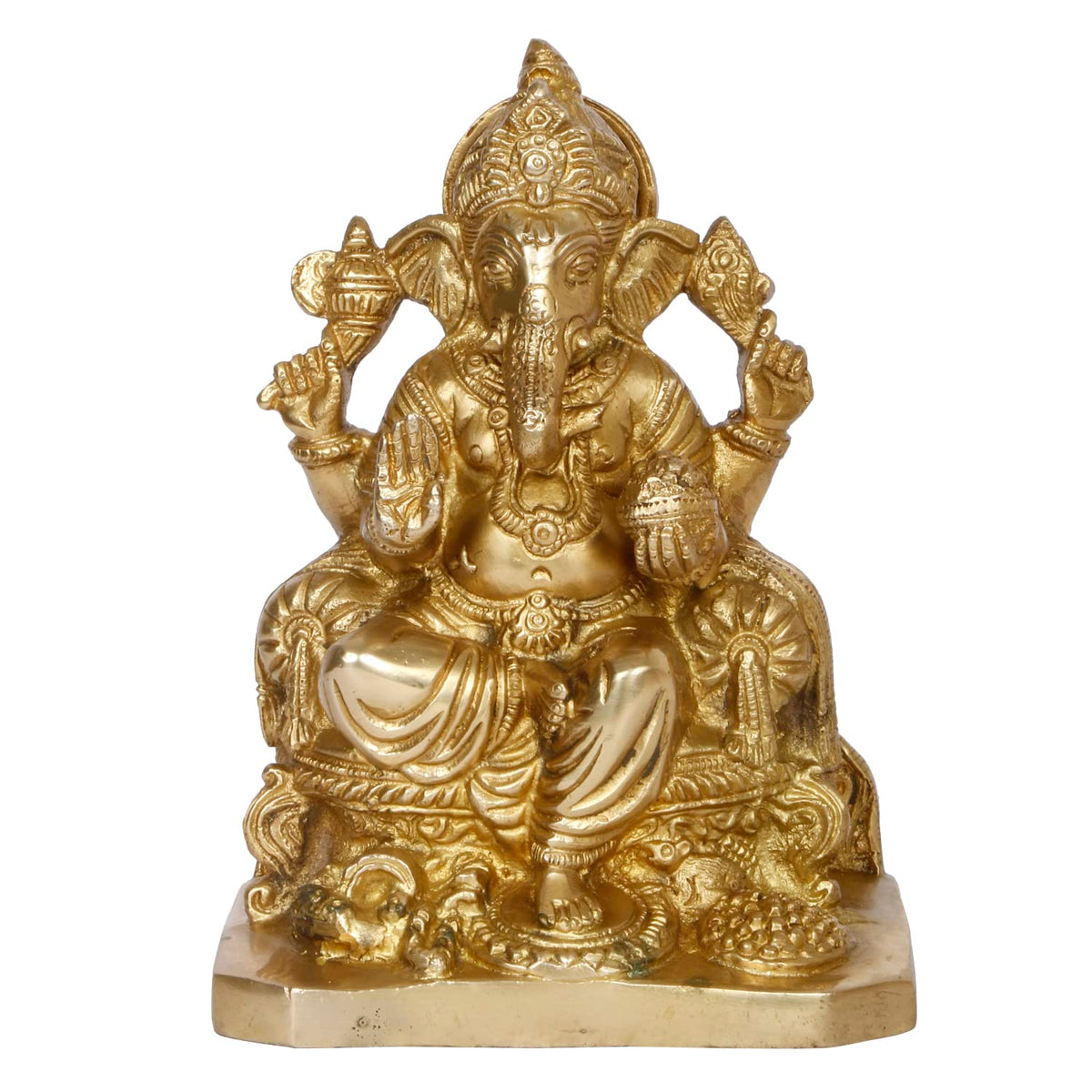 ARTVARKO Brass Ganesh Statue Murti Blessing Ganesha Idol Vinayak Ganpati Sitting Home Entrance Décor Temple Puja Height 6.5 Inch