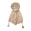 FAHABO Scarf for Women Stylish Pleated Viscose Cotton with Embroidery and Tassels | Hijab Scarf | Stole | Soft, Lightweight, and Latest Scarves | 72 x 33 Inches (Sand Beige)