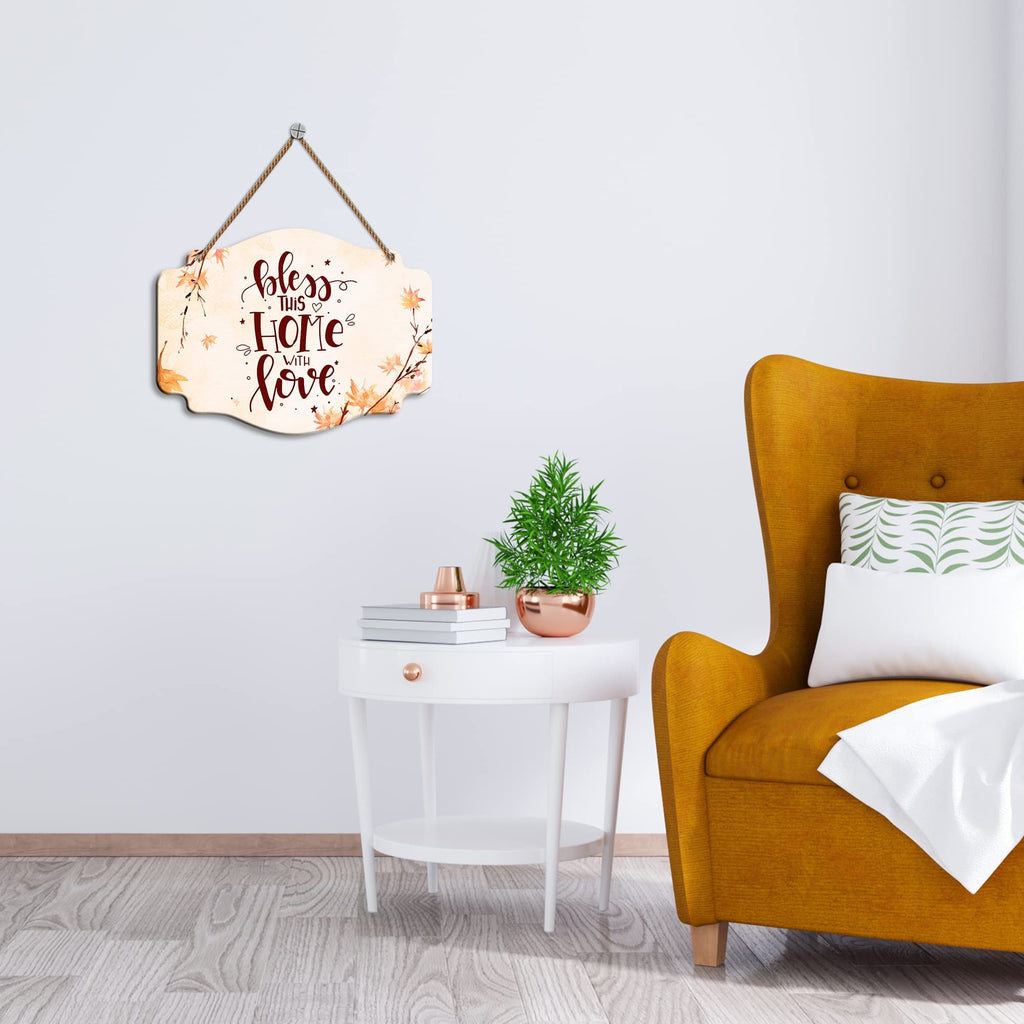 Artvibes Bless This Home with Love Wooden Wall Hanging Decoration Items for Home | Quotes Decor Item | Home Quotes Wall Hanging | Modern Decor Items | Wall Poster | Unique Gift Items (WH_3607N)