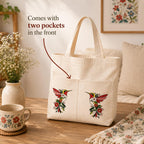 Suryatra Enchanted Hummingbird Canvas Tote Bag for Women & Men | Premium Cotton Canvas Shoulder Bag with Dual Front Pockets | Tote Bag for Office, College, Shopping & Travel | 14 x 16 Inches