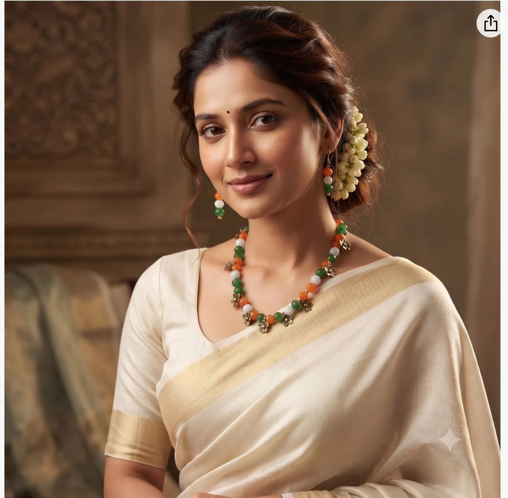 JFL - JewelleryforLess Traditional Tri Color Necklace set Handmade Fashion Jewellery for Independence Day/Republic Day Women & Girls