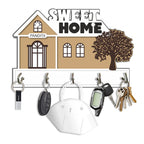 Artvibes Unique Stylish Wooden Key Holder for Wall Decor with Stylish Stainless Steel 5 Hooks Beautiful Key Organizer for Home Decoration(KH_812), Cream