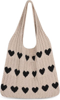 Kawn® Premium Knitted Heart Pattern Tote Bag Large Stylish and Durable Trendy bag for Everyday Use Beach Shopping Travel Work – Comfortable and Trendy Design (Khaki)
