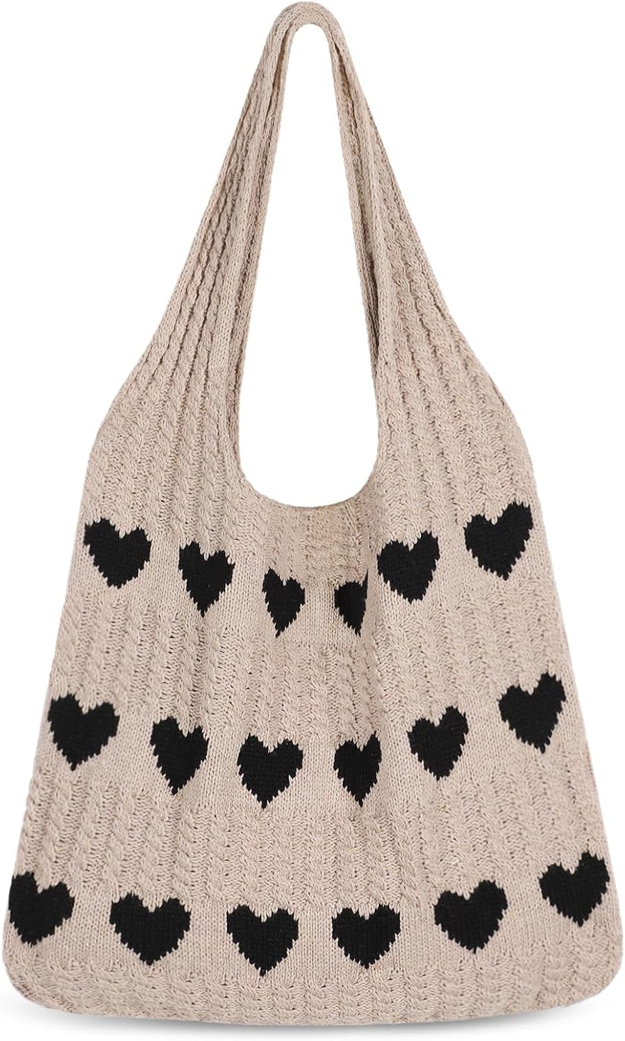Kawn® Premium Knitted Heart Pattern Tote Bag Large Stylish and Durable Trendy bag for Everyday Use Beach Shopping Travel Work – Comfortable and Trendy Design (Khaki)