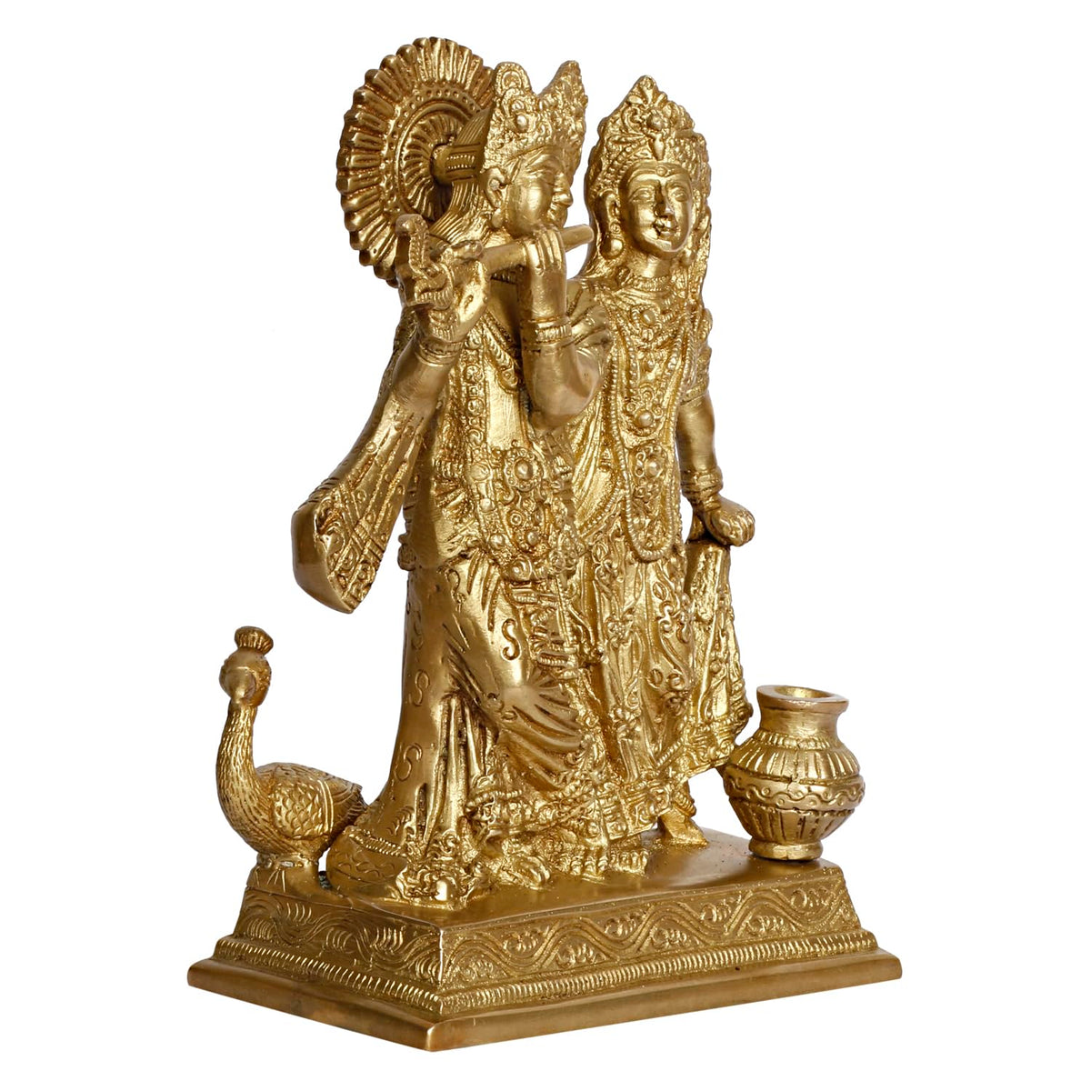 ARTVARKO Brass Radha Krishna Idol Murli Kishan Playing Flute Radha Pital Murti for Home Mandir Decor Marriage Gift 8 Inch