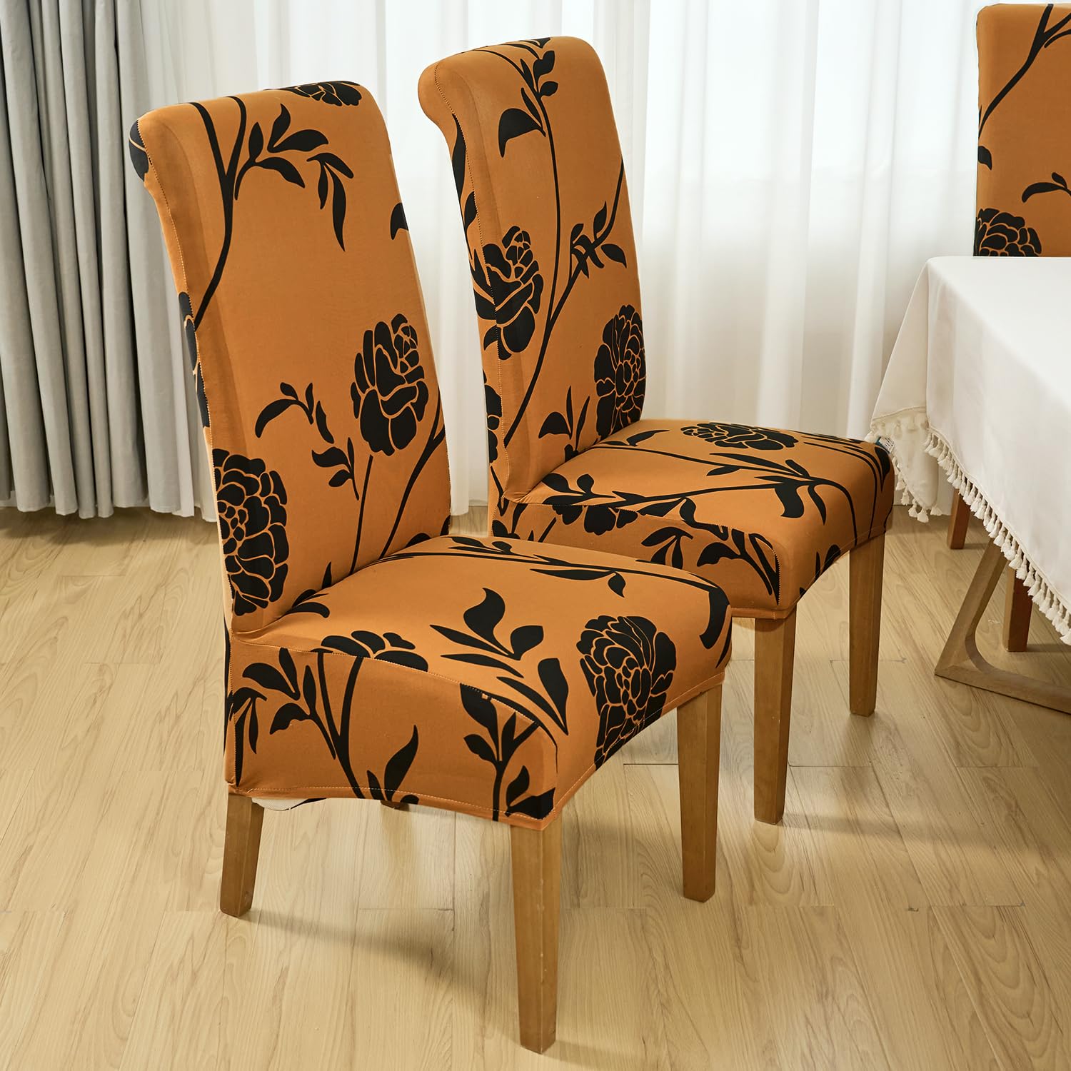 HOKIPO Elira 140 GSM High Back Chair Cover Set of 1, Copper Brown Floral