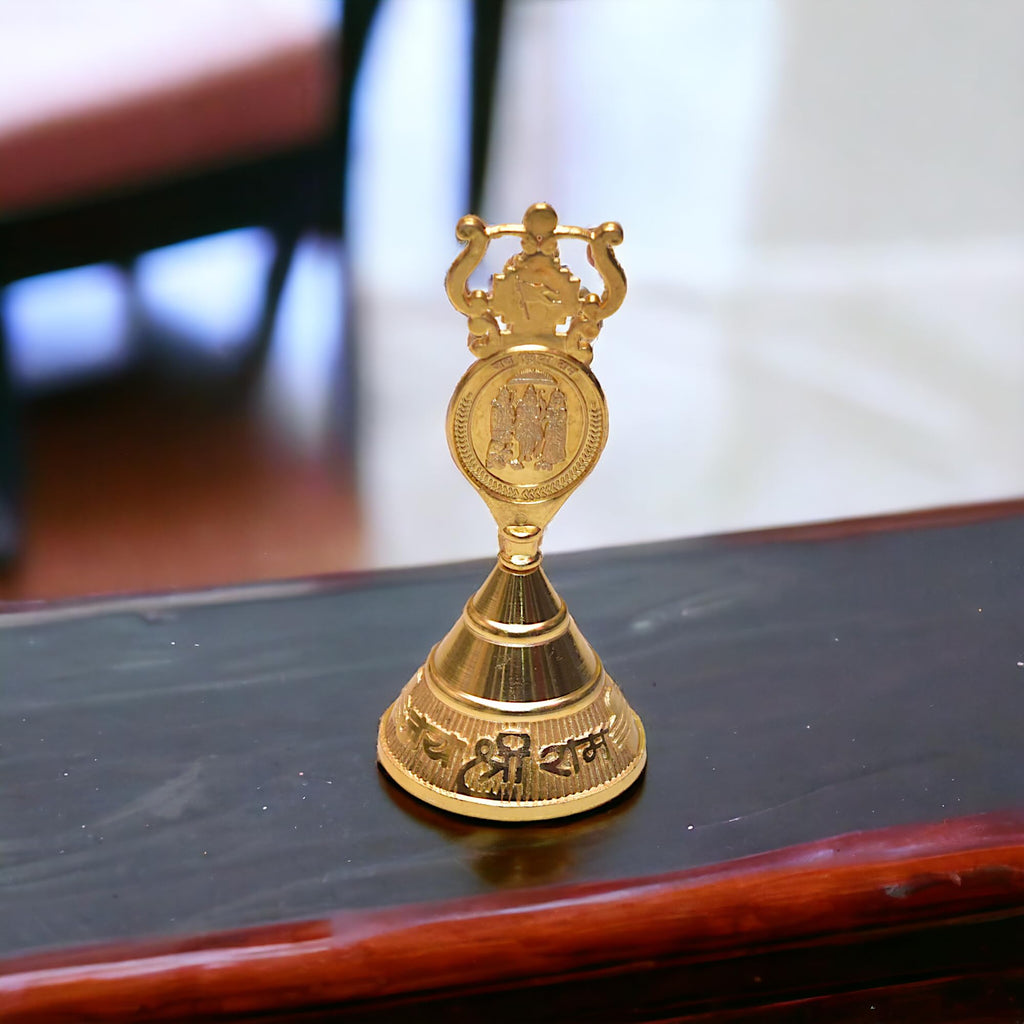 KridayKraft Aluminium Pooja Bell, Handmade Prayer Ghanti Jingle Hand Bell for Home Temple Worship, Nandi Bell for Puja, Religious & Spiritual Items (Gold)