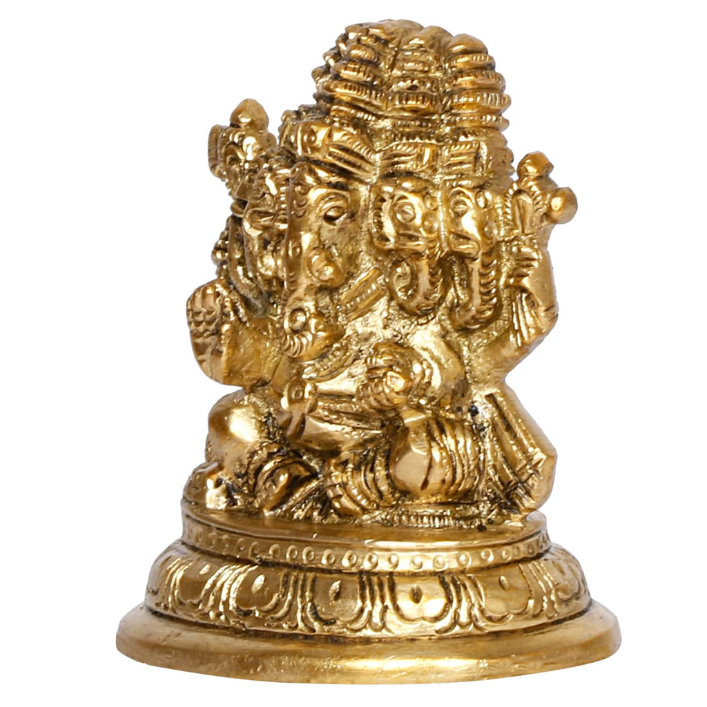 ARTVARKO Brass Panchmukhi Ganesha Bhagwan Idol Five Face Ganesh Statue Ganpati Murti for Temple Puja Home Entrance Decor Luck Gift Height 3 Inch