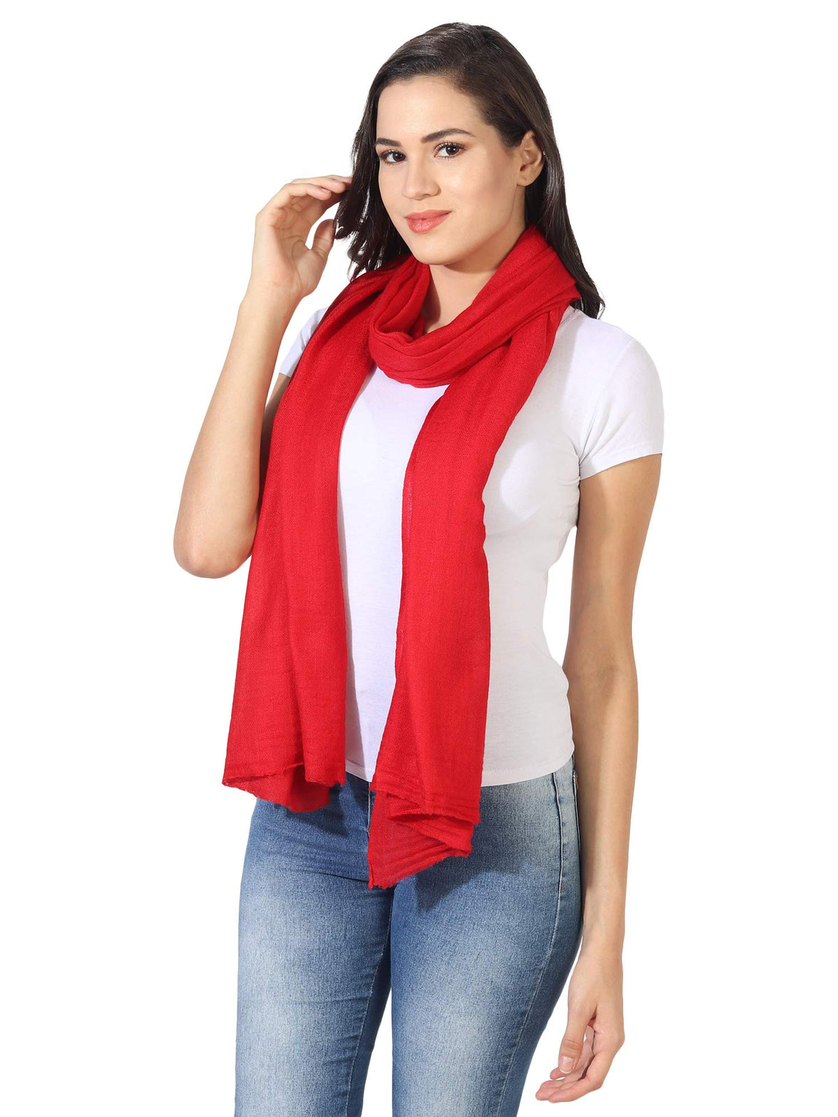 MUFFLY Fine Blended Ultra Soft & Warm Wool Silk Unisex Pashmina Shawl, Stole & Wrap with Hanger (Red)