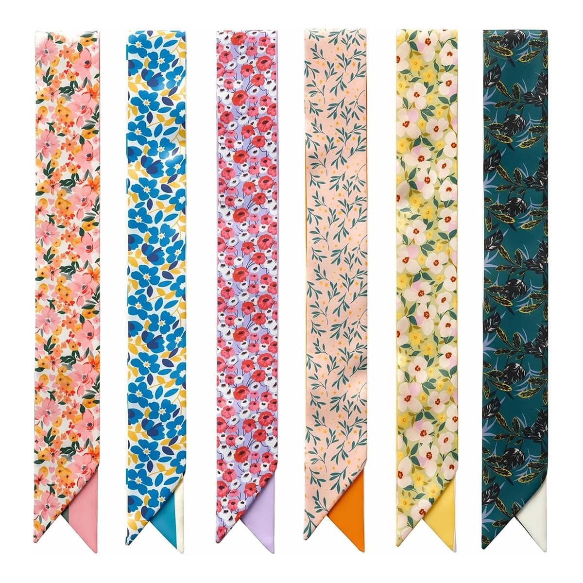 SANNIDHI 6pcs Satin Silk Feel Scarf for Hair, Floral Print Neck Wrist Scarf