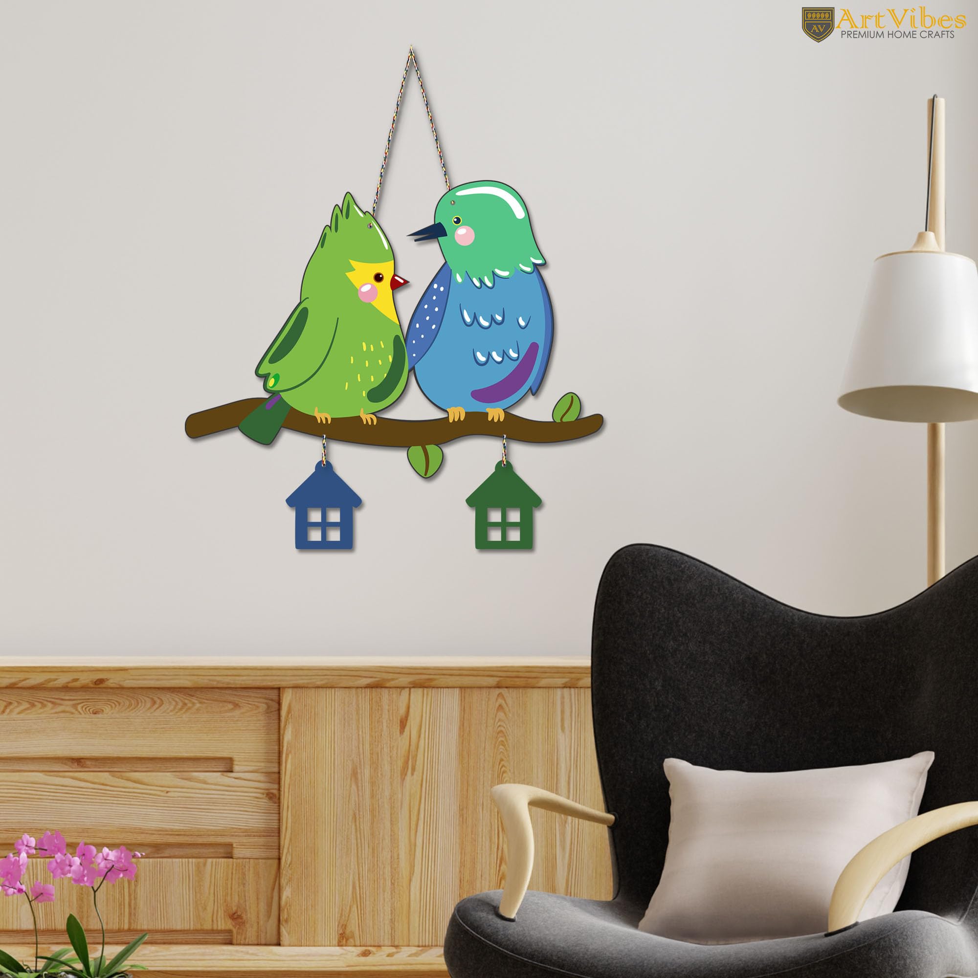 Artvibes Cute Pair of Birds Decorative MDF Wooden Wall Art for Home | Handcrafted Art | Decoration Wall Hanging Items | Trendy Decor | Wall Art Print | Paintings For Wall | Unique Gift (WH_9121N)