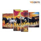 VIBECRAFTS Horses Running Through The Splashes Of Water 4 Pieces Canvas Wall Painting Fitted With Wooden Frame For Home | Office | Living Room |Gifts(PTVC4Pcs2_14503)